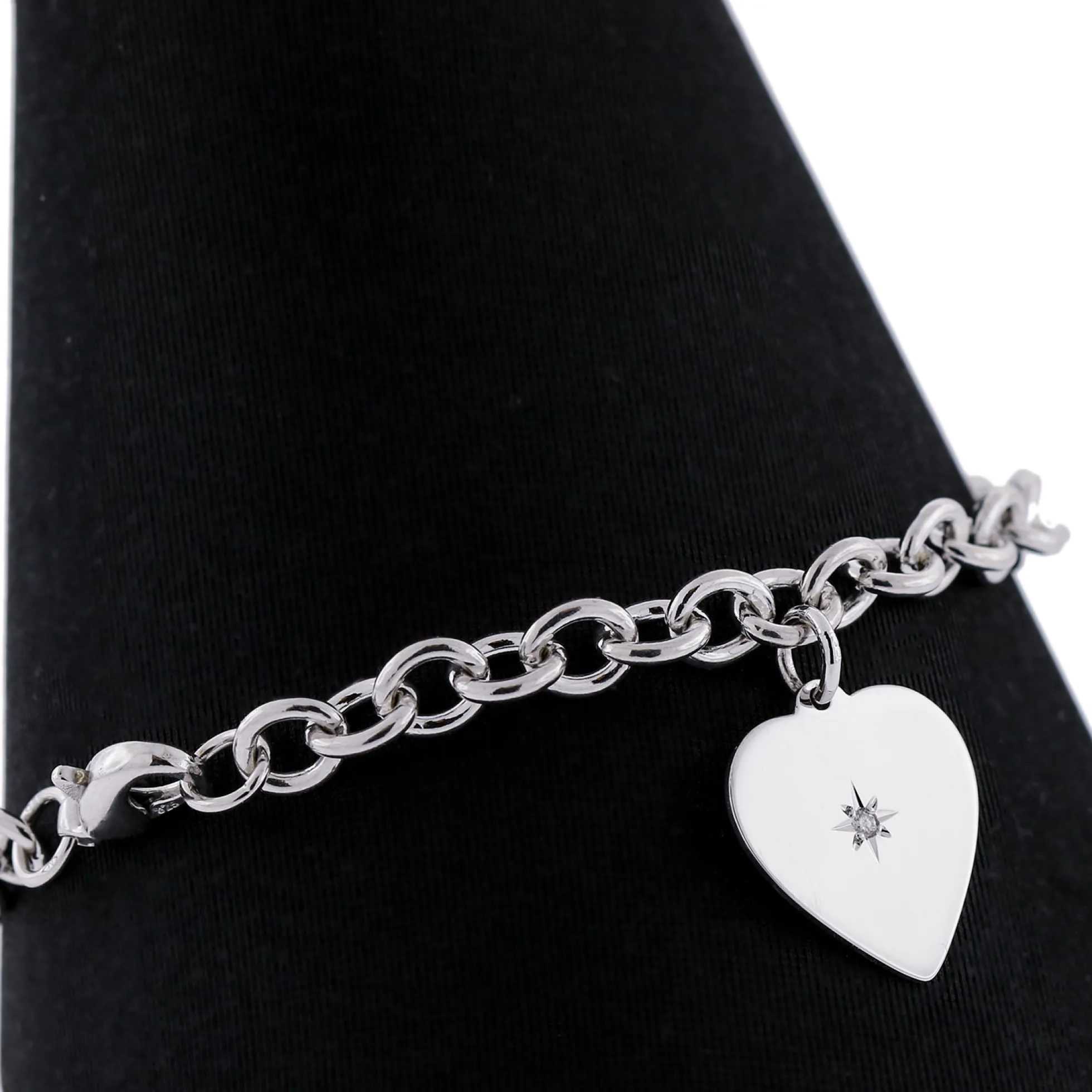 Rolo Bracelet with Heart Charm, Sterling Silver