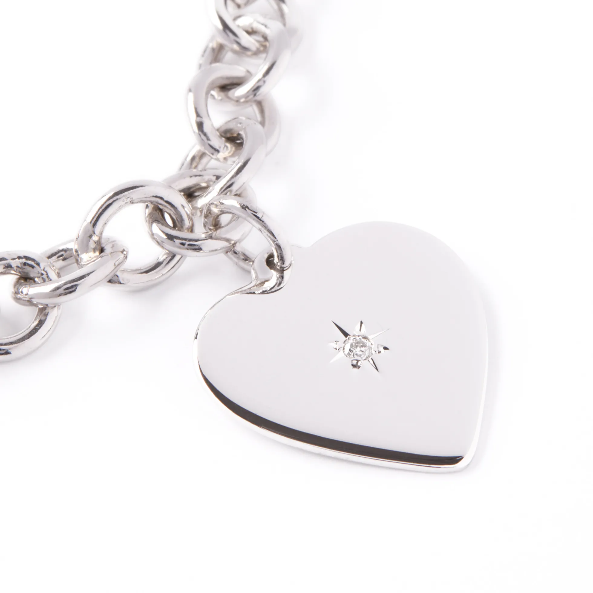 Rolo Bracelet with Heart Charm, Sterling Silver