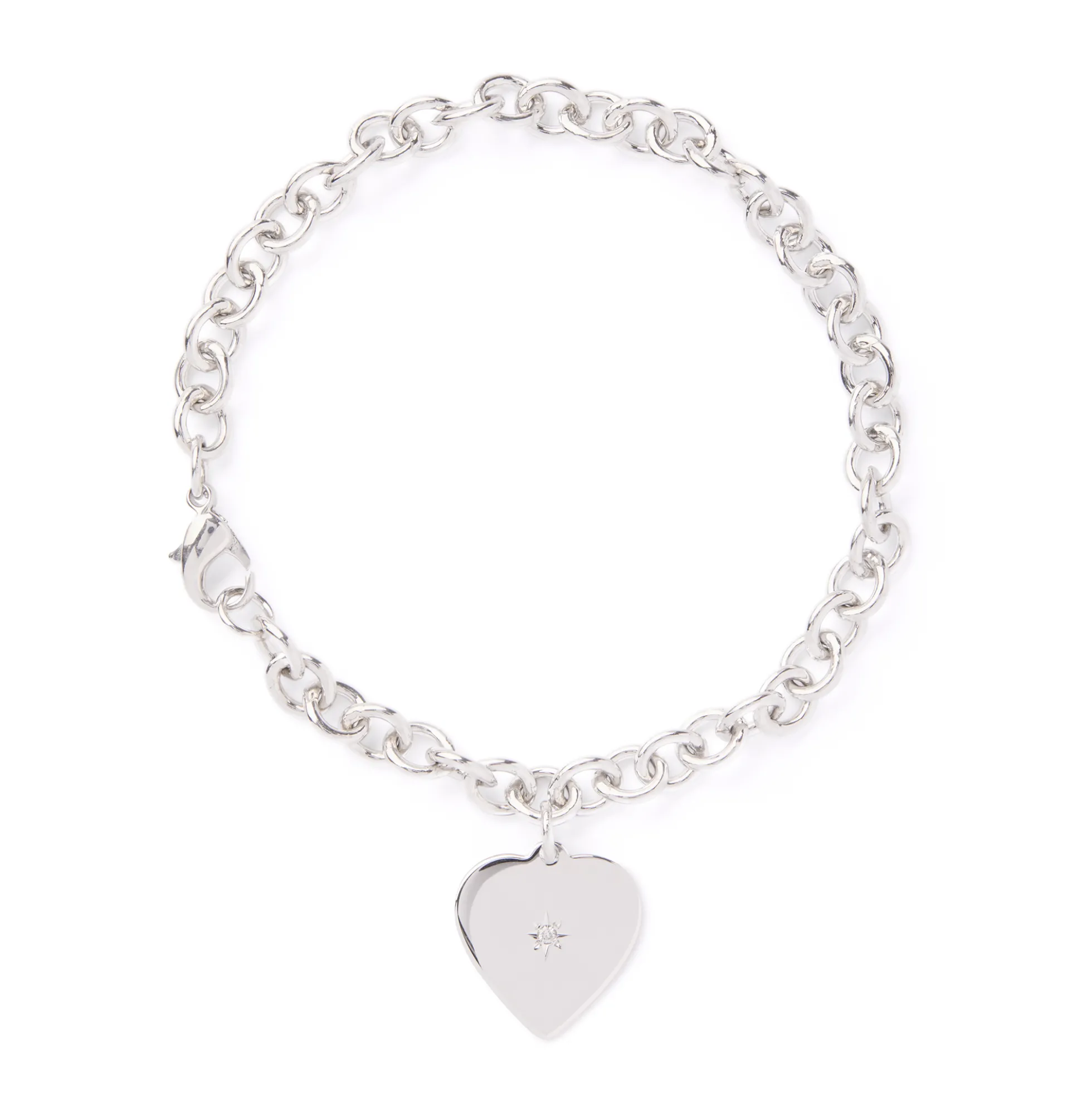 Rolo Bracelet with Heart Charm, Sterling Silver