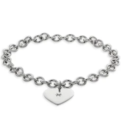 Rolo Bracelet with Heart Charm, Sterling Silver