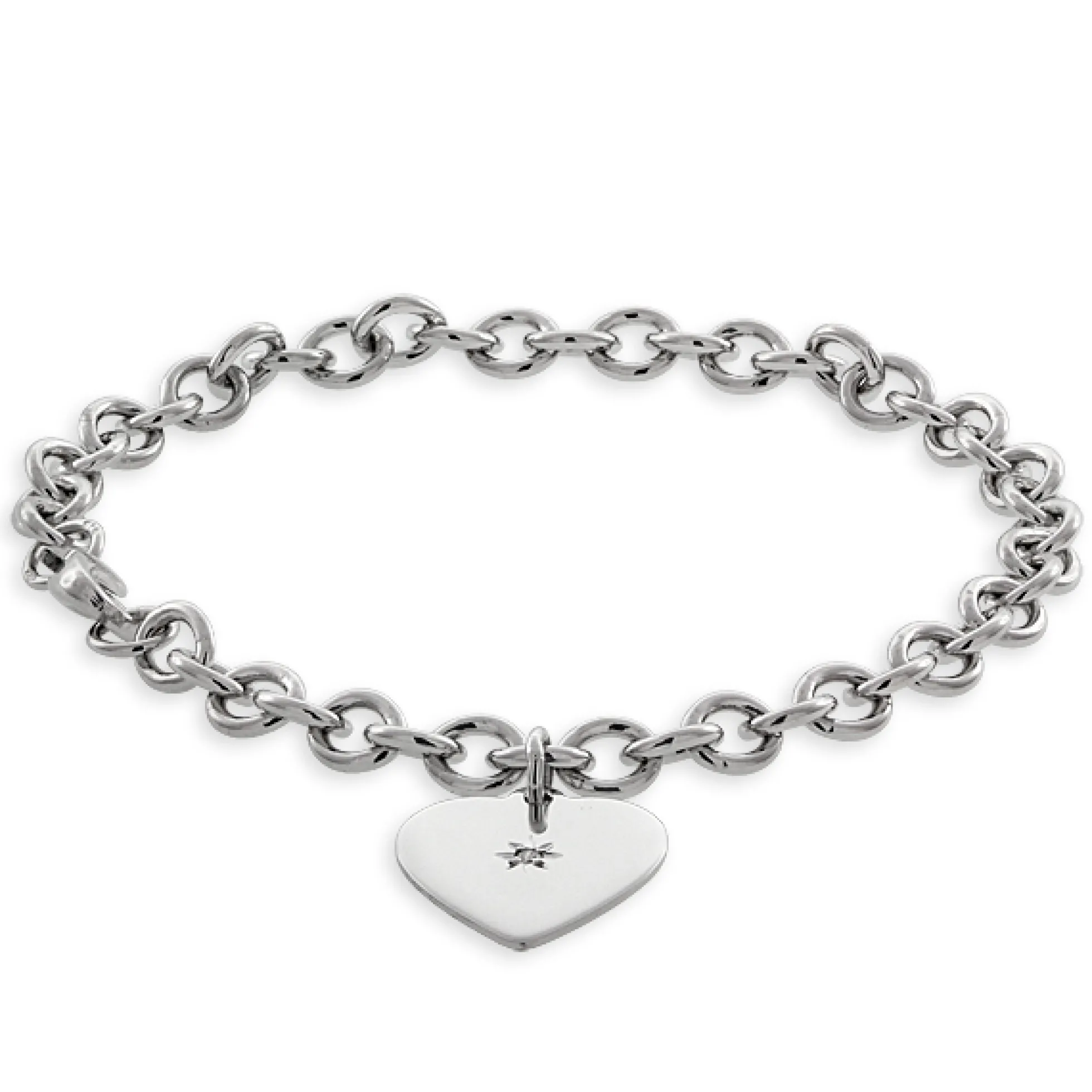 Rolo Bracelet with Heart Charm, Sterling Silver