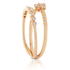 Rose Gold Diamond Cluster Split Band Ring 14K
