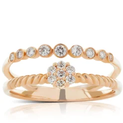Rose Gold Diamond Cluster Split Band Ring 14K