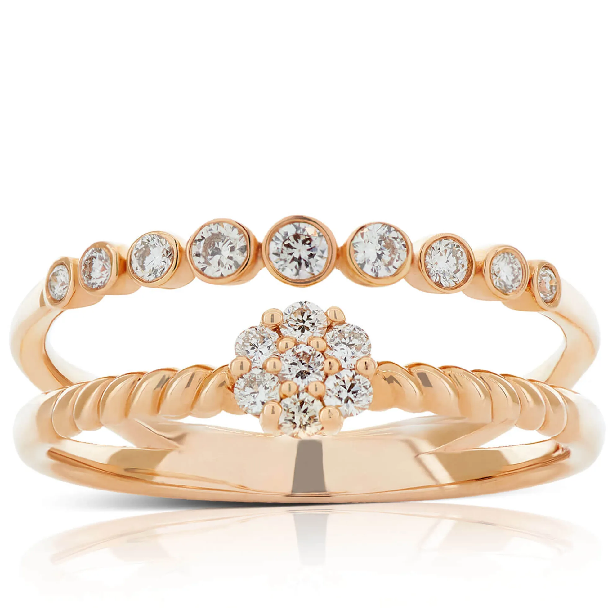Rose Gold Diamond Cluster Split Band Ring 14K
