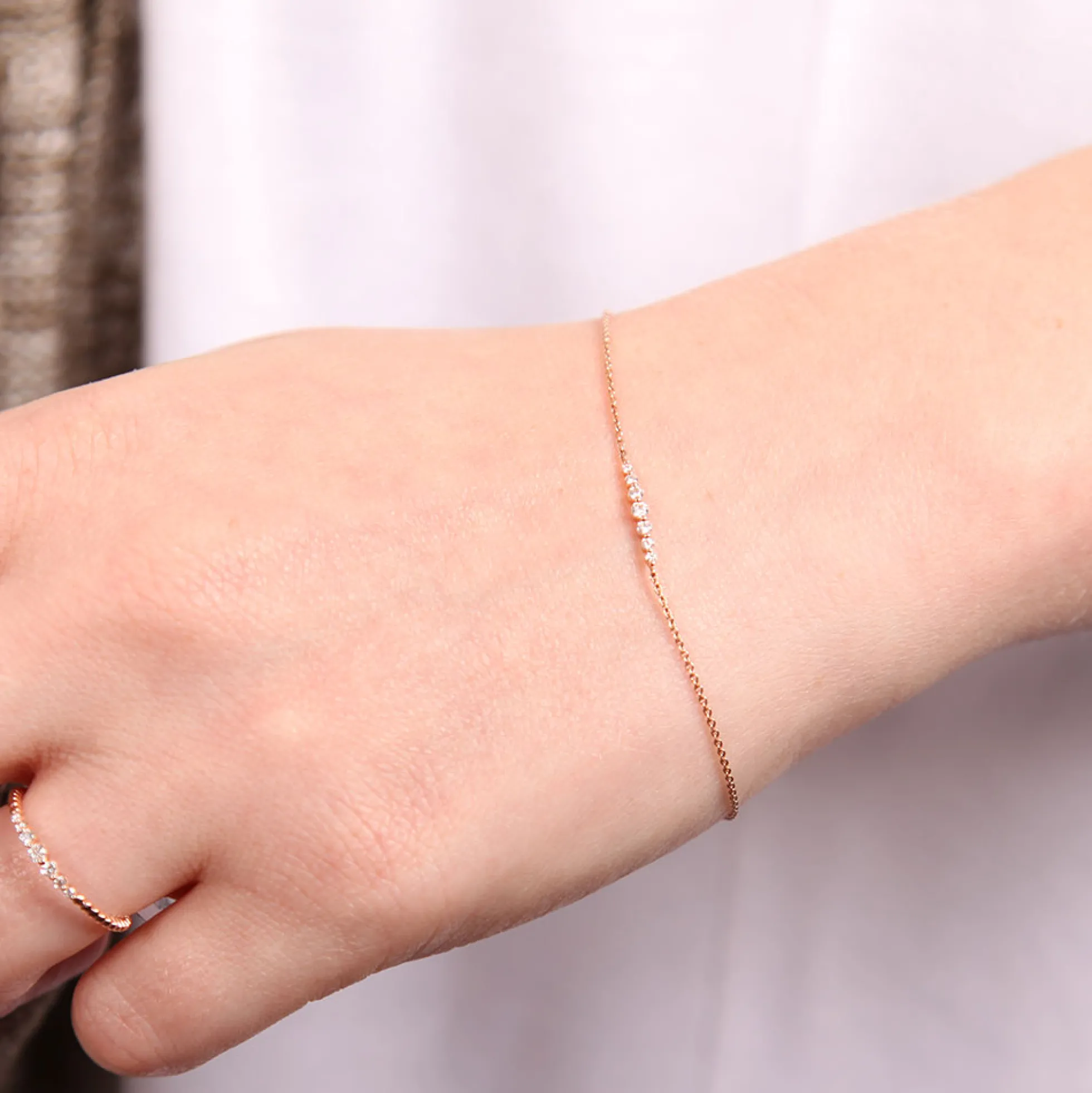 Rose Gold Diamond Station Bracelet 14K