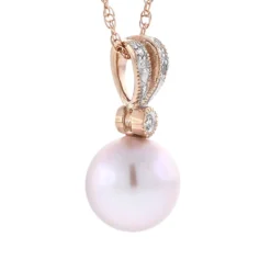Rose Gold Freshwater Cultured Pearl & Diamond Pendant 14K