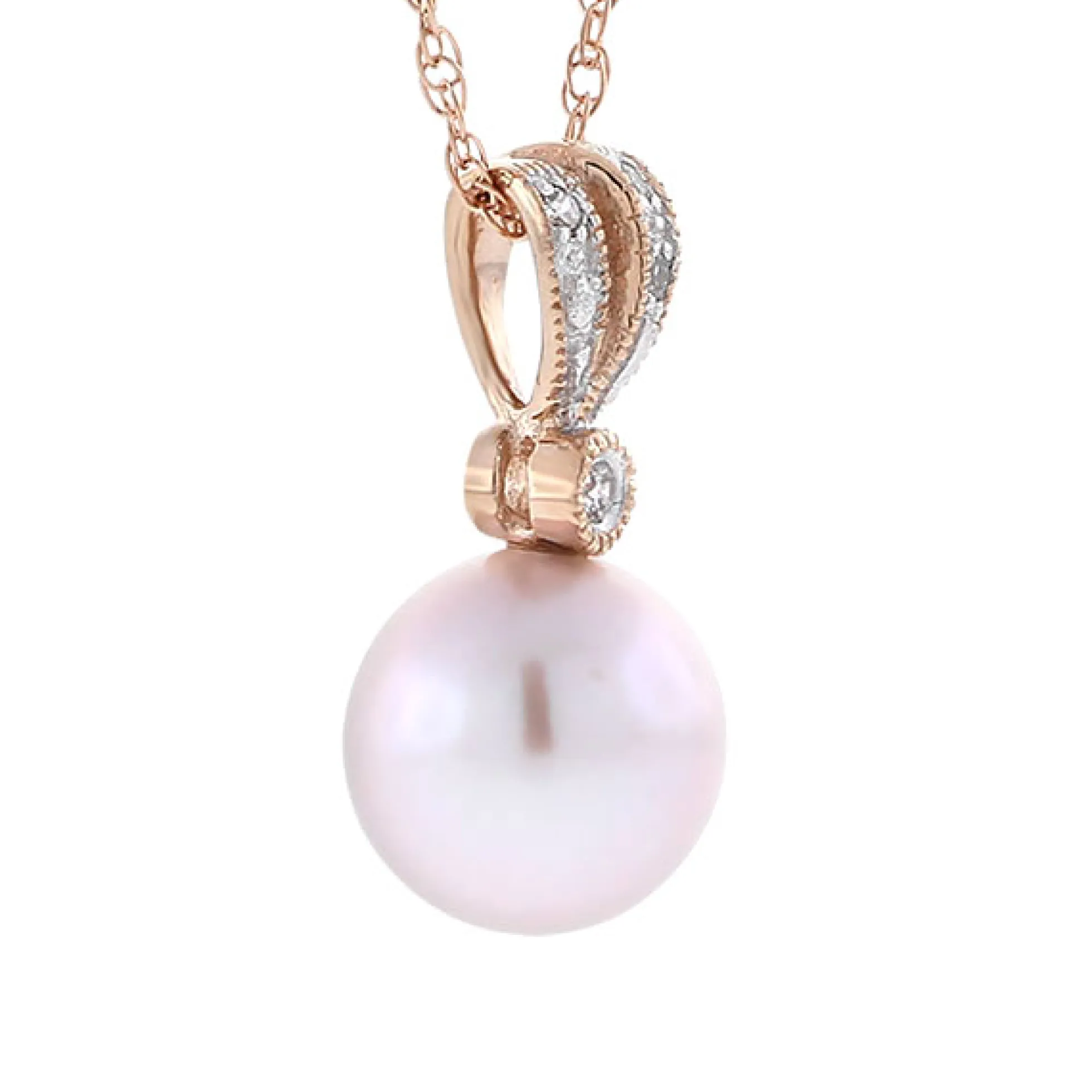 Rose Gold Freshwater Cultured Pearl & Diamond Pendant 14K