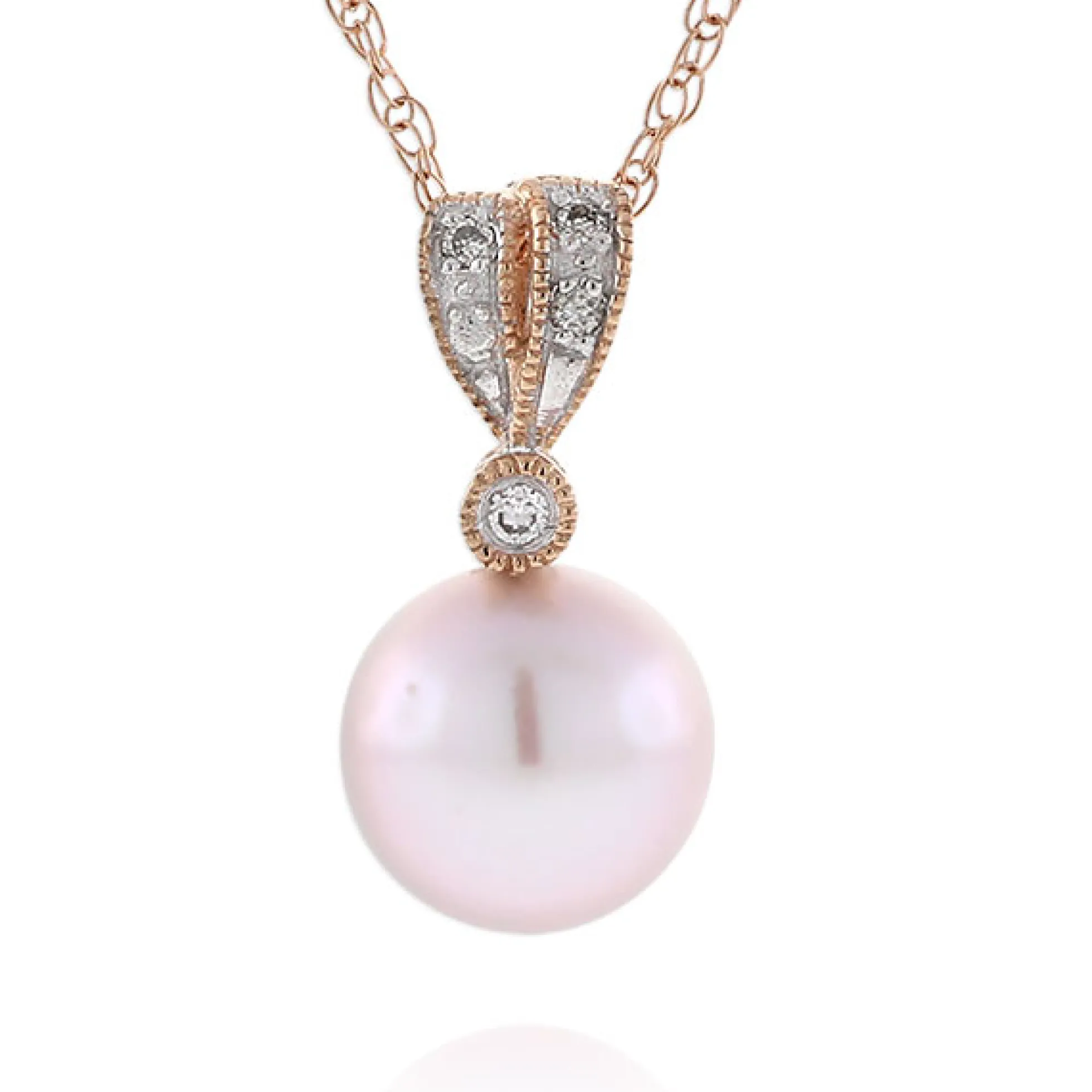 Rose Gold Freshwater Cultured Pearl & Diamond Pendant 14K