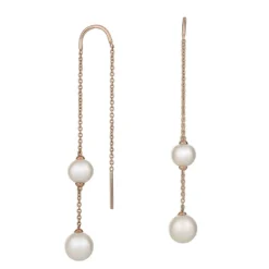 Rose Gold Freshwater Cultured Pearl Threader Earrings 14K