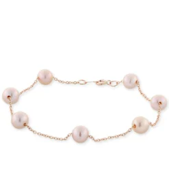 Rose Gold Freshwater Cultured Pearl Tin Cup Bracelet 14K