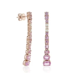 Rose Gold Graduated Color Pink Sapphire & Diamond Earrings 14K