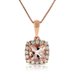 Rose Gold Morganite & Diamond Pendant 14K
