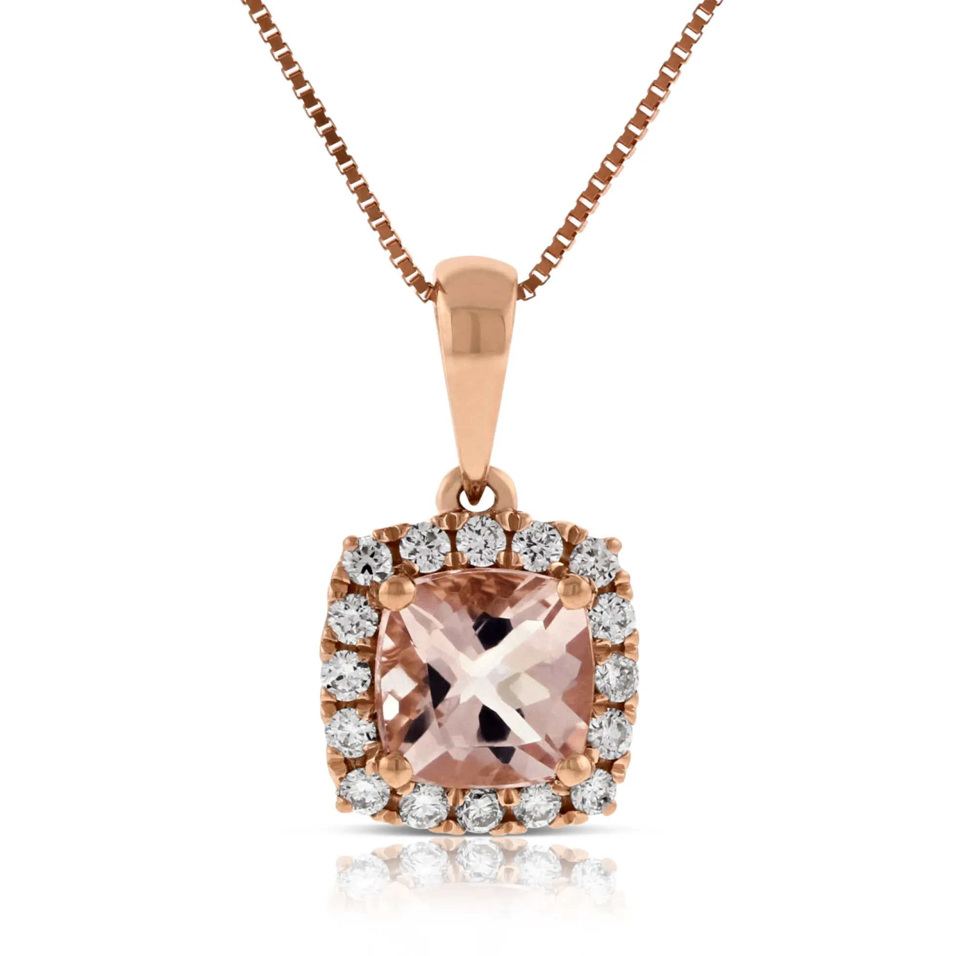Rose Gold Morganite & Diamond Pendant 14K