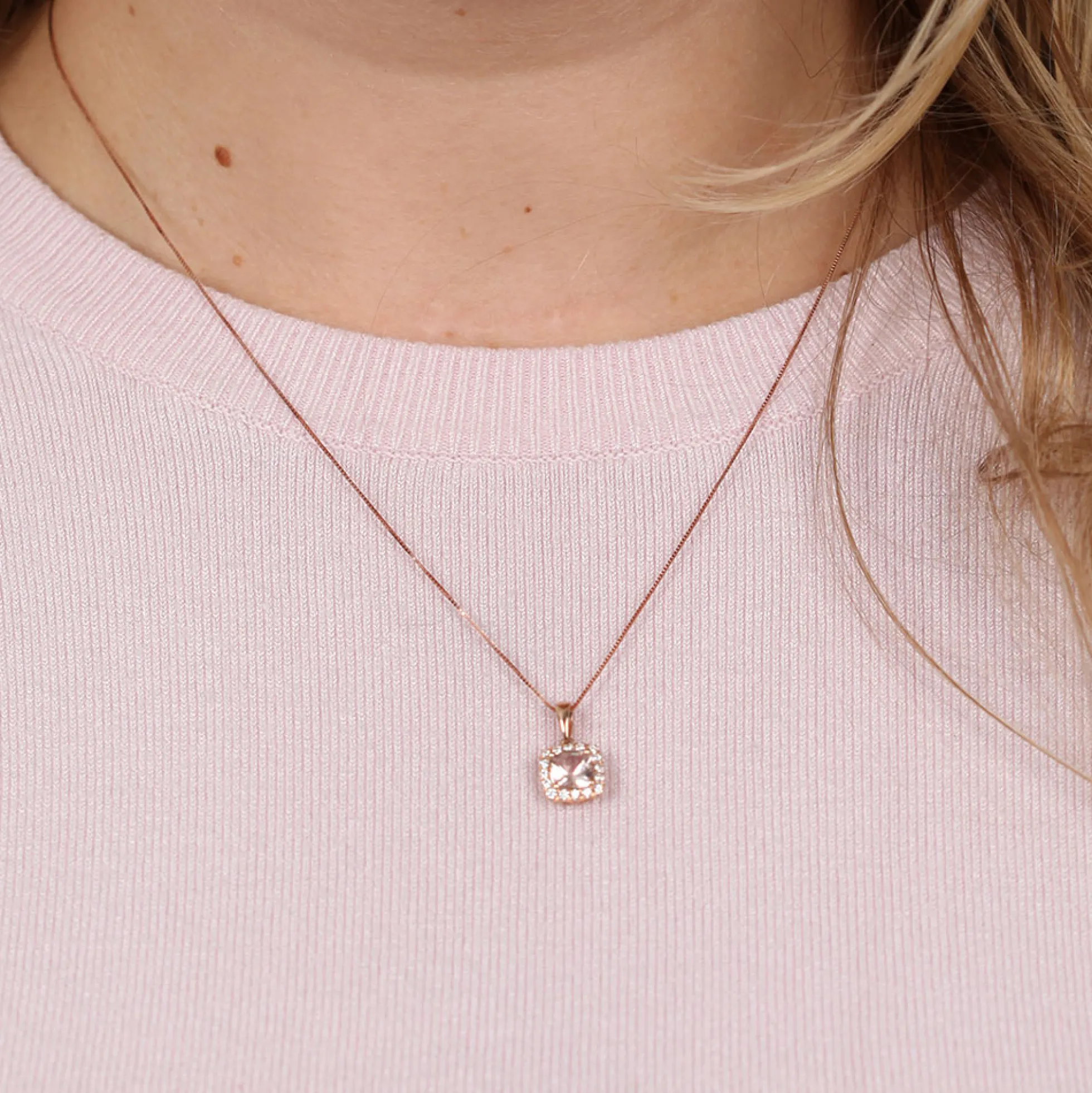 Rose Gold Morganite & Diamond Pendant 14K