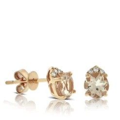 Rose Gold Morganite & Diamond Stud Earrings 14K