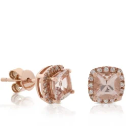 Rose Gold Morganite & Diamond Stud Earrings 14K