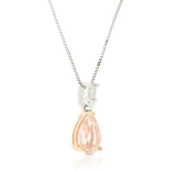 Rose Gold Pear Morganite & Diamond Two-Tone Necklace 14K