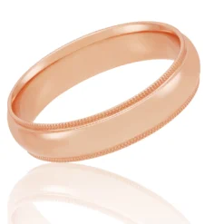 Rose Gold Polished Edge Milgrain Comfort Fit 5mm Band 18K