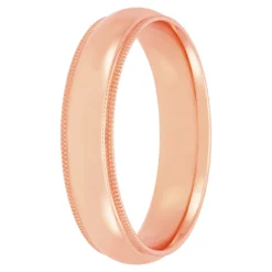 Rose Gold Polished Edge Milgrain Comfort Fit 5mm Band 18K