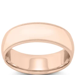 Rose Gold Polished Edge Milgrain Comfort Fit 7mm Band 18K