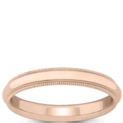 Rose Gold Polished Milgrain Edge Comfort Fit 3mm Band 14K