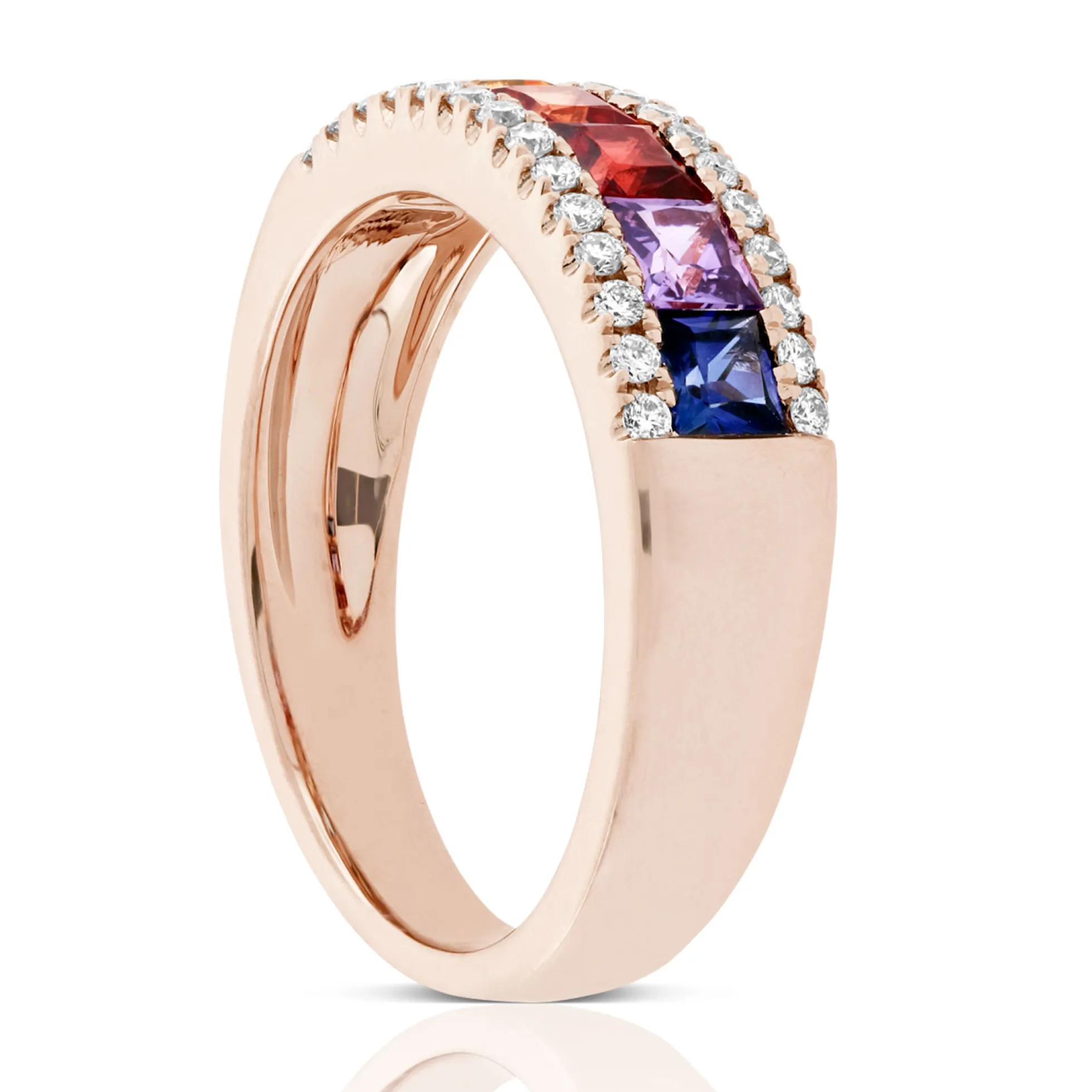 Rose Gold Rainbow Sapphire & Diamond Ring 14K