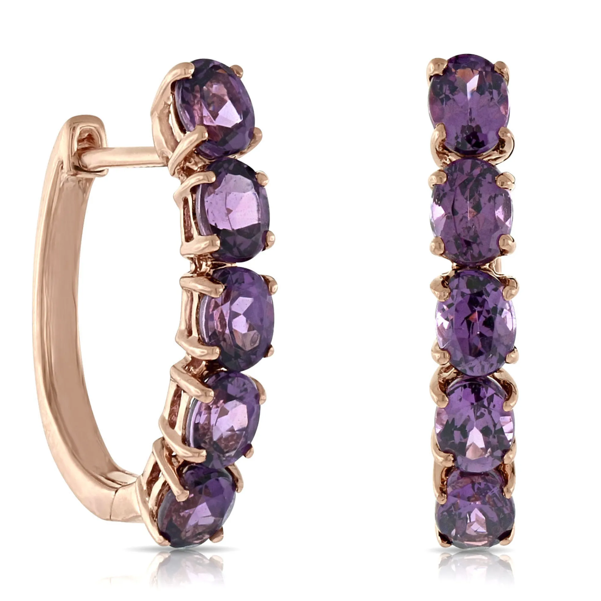 Rose Gold Rhodolite Garnet Hoop Earrings 14K