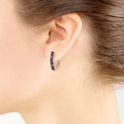 Rose Gold Rhodolite Garnet Hoop Earrings 14K