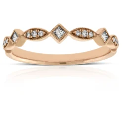 Rose Gold Round & Princess Cut Diamond Band 14K