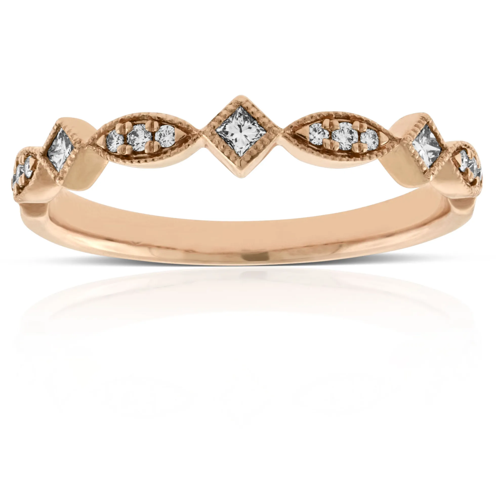 Rose Gold Round & Princess Cut Diamond Band 14K