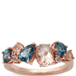 Rose Gold Scattered Cluster Morganite & Blue Topaz Band 14K