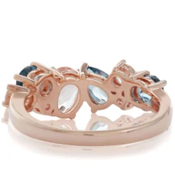 Rose Gold Scattered Cluster Morganite & Blue Topaz Band 14K