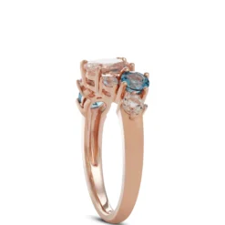 Rose Gold Scattered Cluster Morganite & Blue Topaz Band 14K