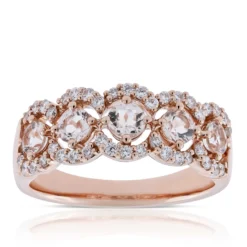 Rose Gold 5-Stone Morganite & Diamond Ring 14K