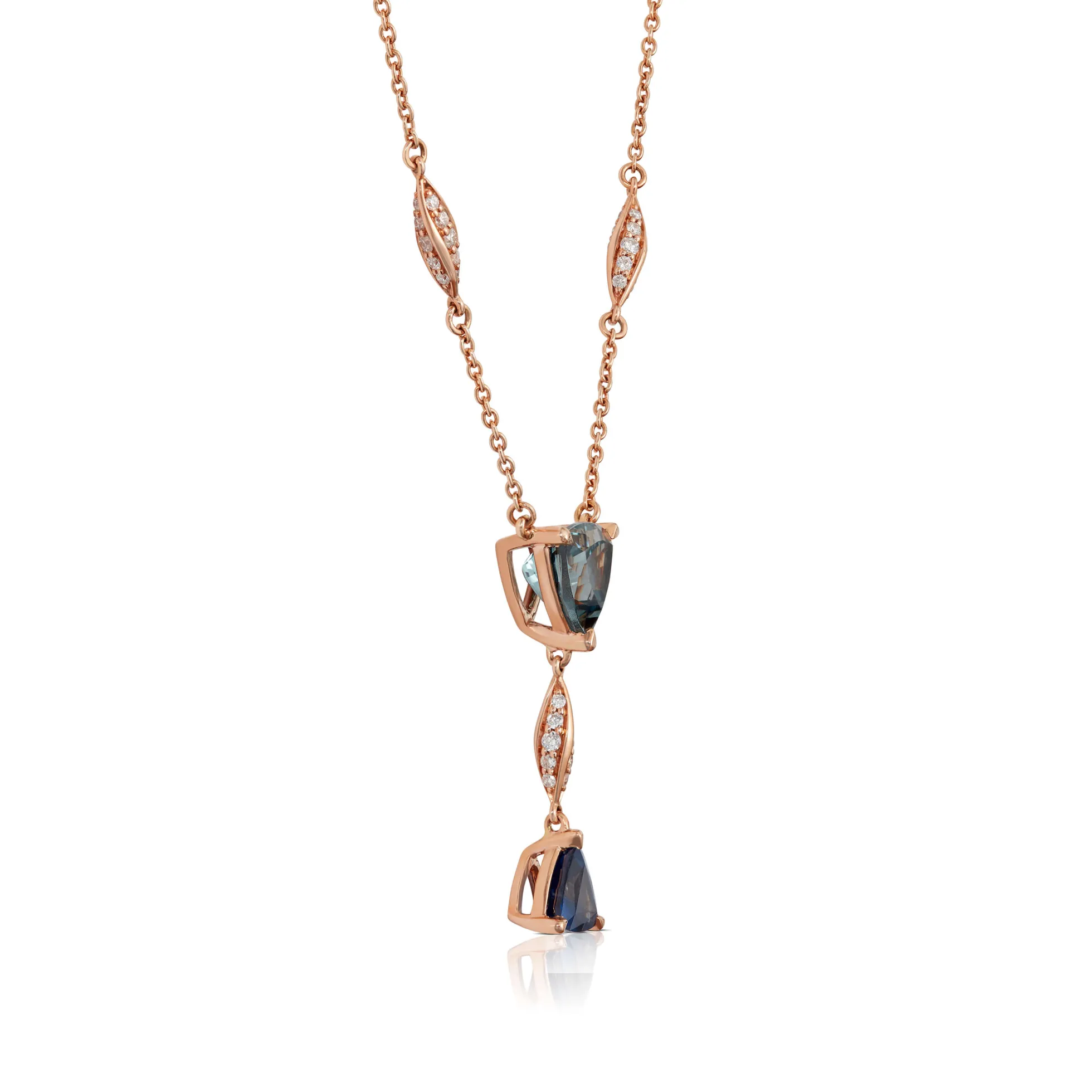 Rose Gold Trillion Gemstone & Diamond Twist "Y" Drop Necklace 14K