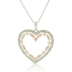 Rose Gold Two-Tone Diamond Heart Necklace 14K