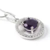 Round Amethyst and Diamond Pendant, 14K White Gold