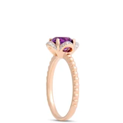Round Amethyst and Diamond Ring, 14K Rose Gold
