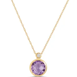 Round Amethyst Pendant Necklace, 14K Yellow Gold