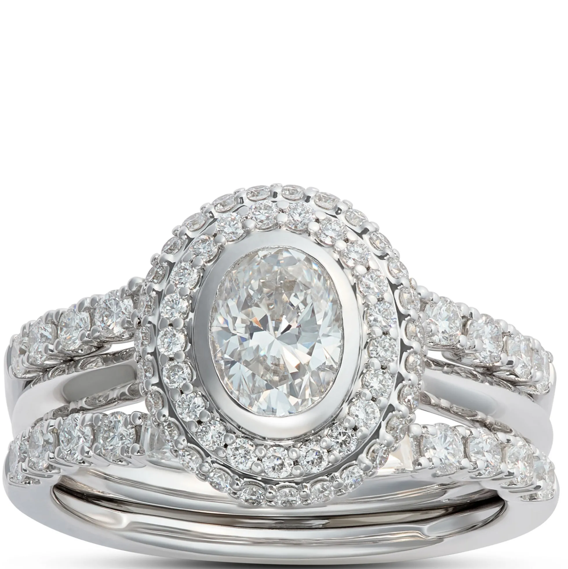 Round and Baguette Diamond Ring Enhancer in 14K White Gold