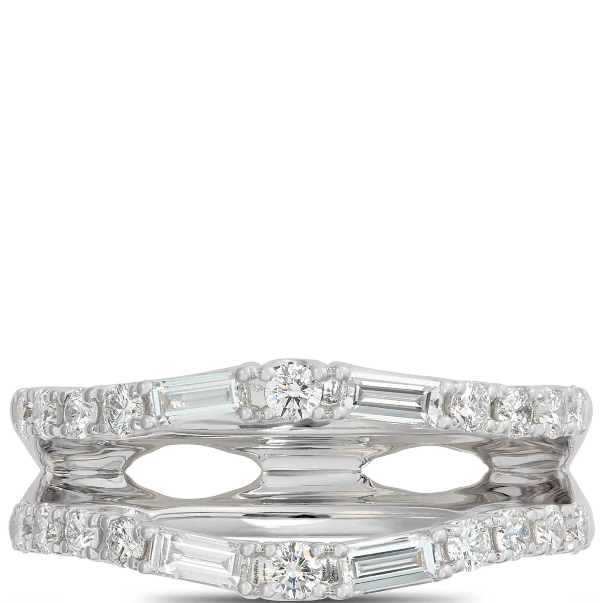 Round and Baguette Diamond Ring Enhancer in 14K White Gold