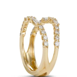 Round and Baguette Diamond Ring Guard, 14K Yellow Gold