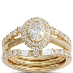 Round and Baguette Diamond Ring Guard, 14K Yellow Gold