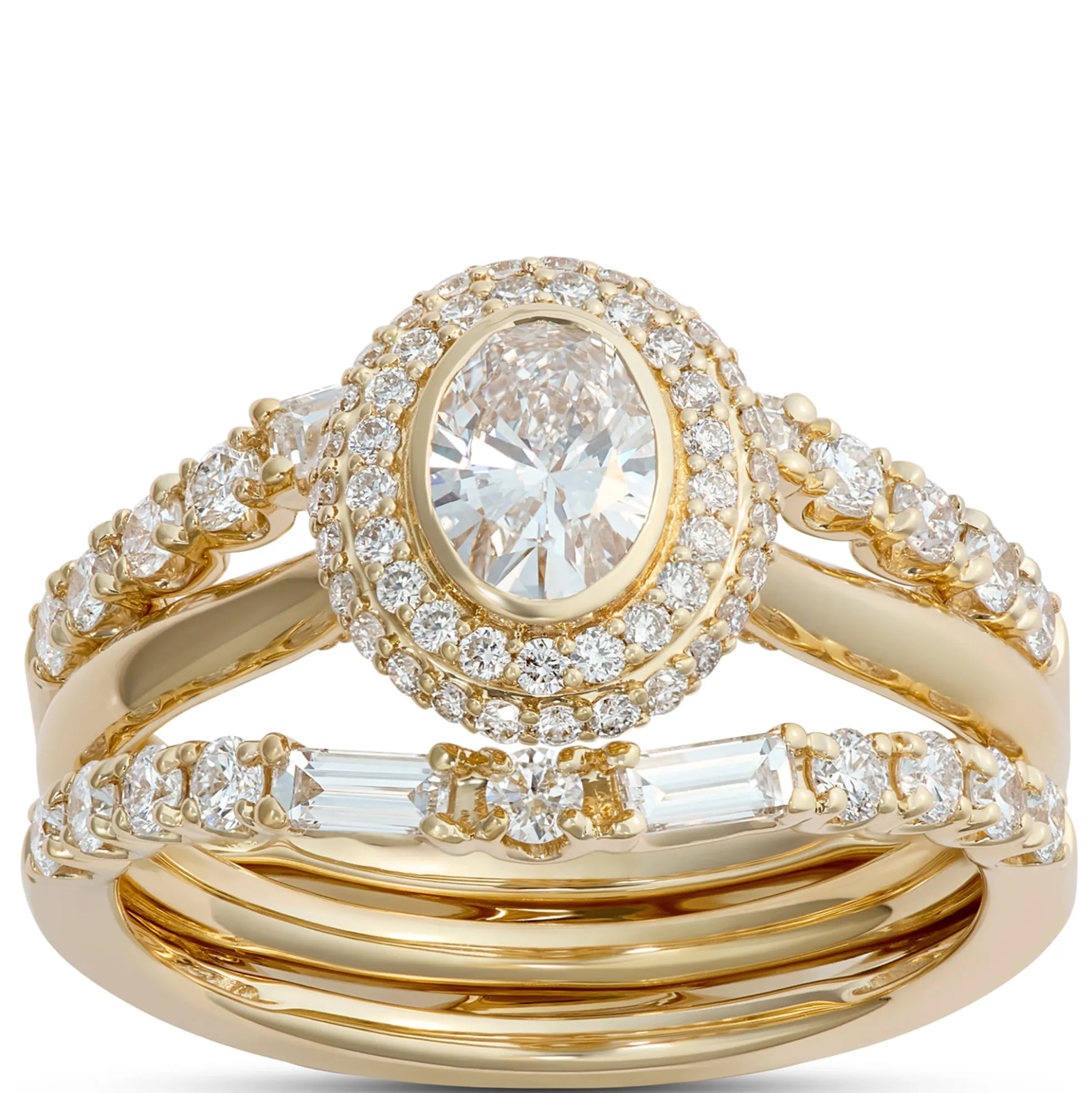 Round and Baguette Diamond Ring Guard, 14K Yellow Gold