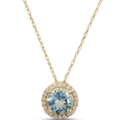 Round Aquamarine Pendant Necklace, 14K Yellow Gold