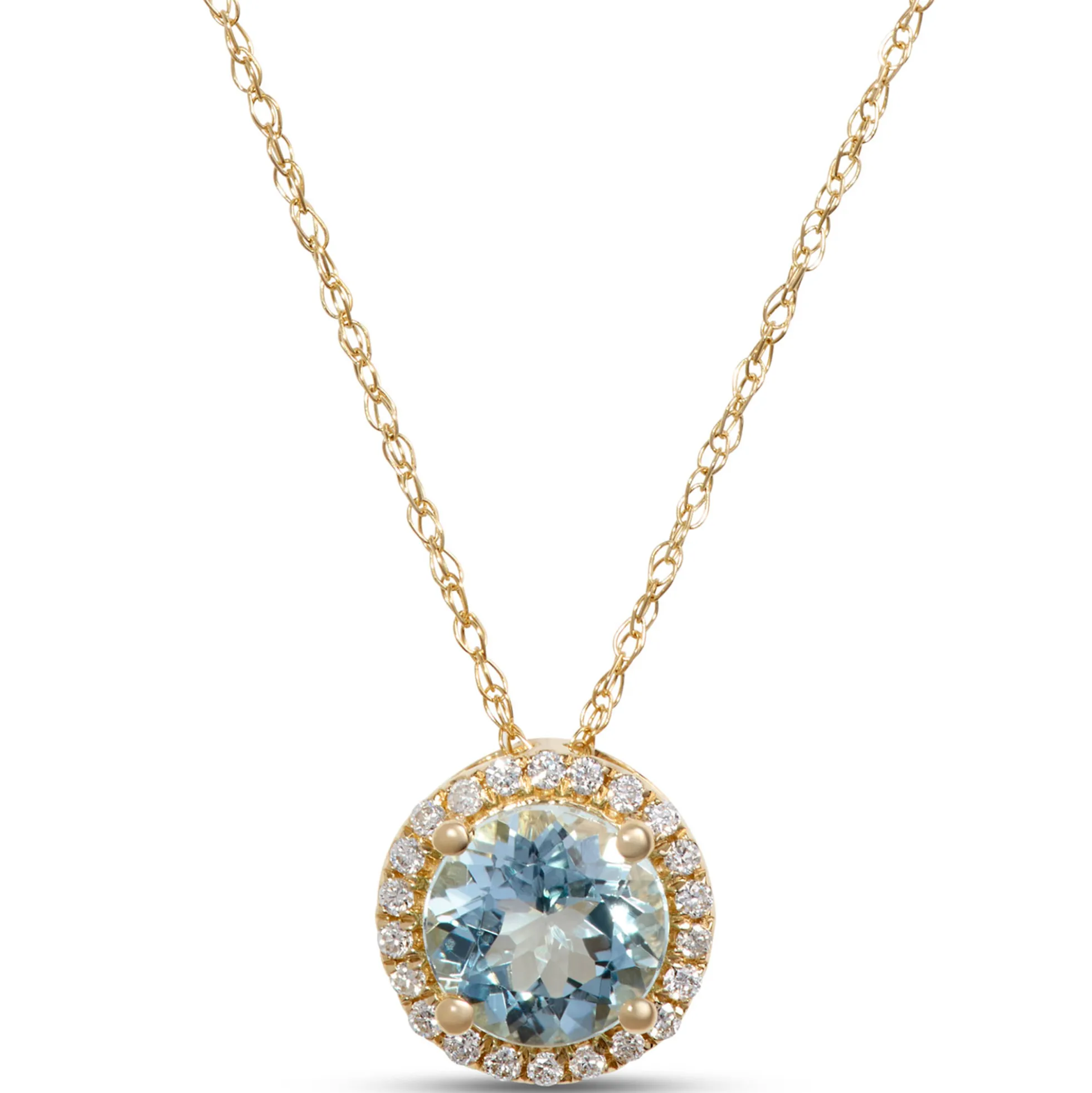 Round Aquamarine Pendant Necklace, 14K Yellow Gold