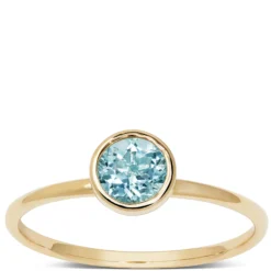Round Bezel Set Blue Topaz Ring, 14K