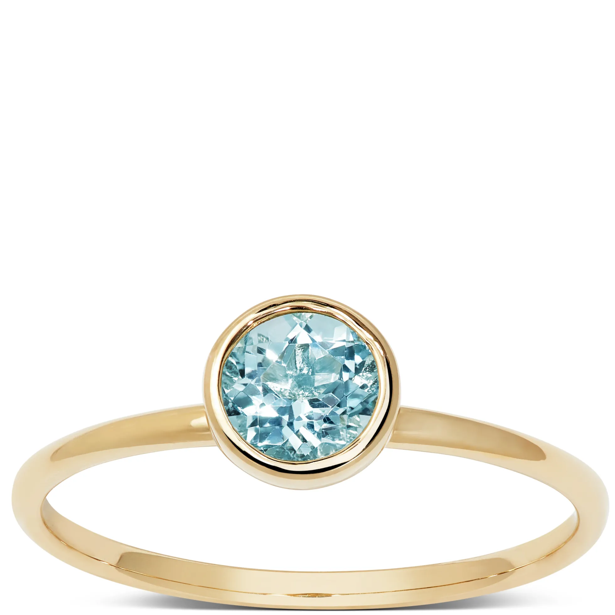 Round Bezel Set Blue Topaz Ring, 14K