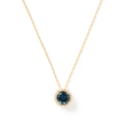 Round Blue Topaz and Diamond Pendant, 14K Yellow Gold