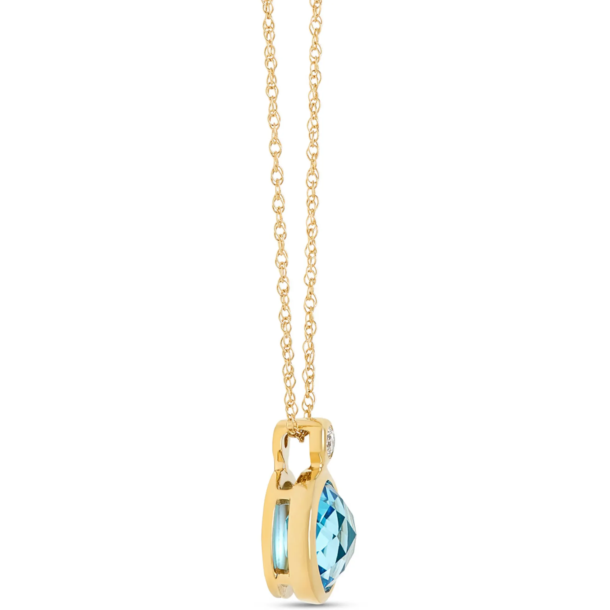 Round Blue Topaz Pendant Necklace, 14K Yellow Gold